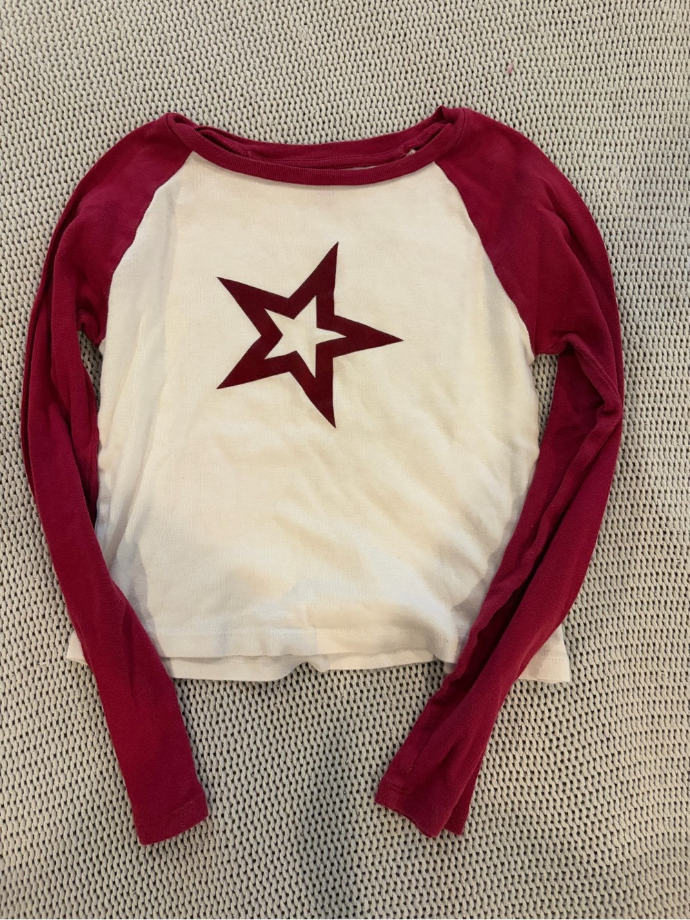 GAP kids White and Burgundy Star Raglan Long Sleeve Tee